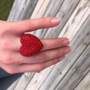RED Blinged Out CZ Ring One Size Fits All NWT